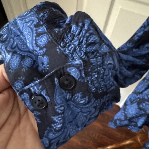 Terra Sky Womens Plus Tunic 3X Blue Pleated Goth Asymmetrical Hem Boho Holiday - Picture 3 of 11